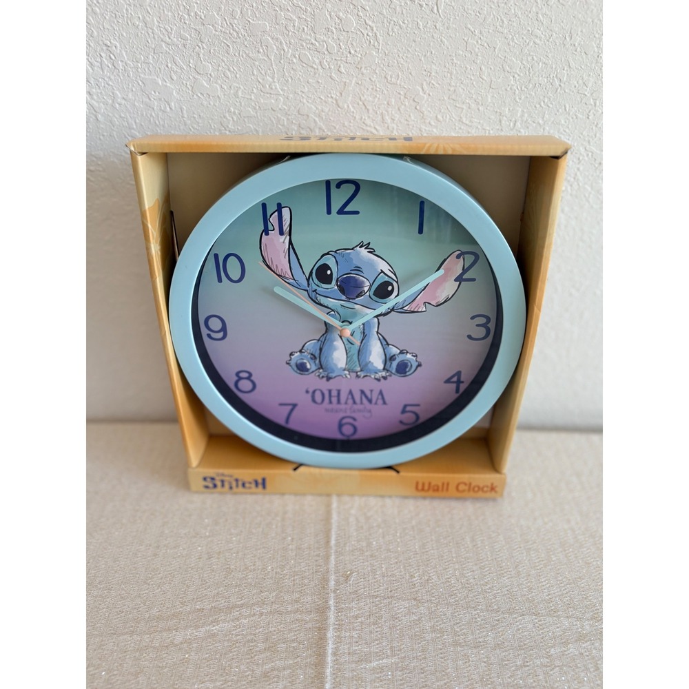 Disney Stitch Wall Clock Kids 10" Blue New Ohana Means Family Analog STI2433BX